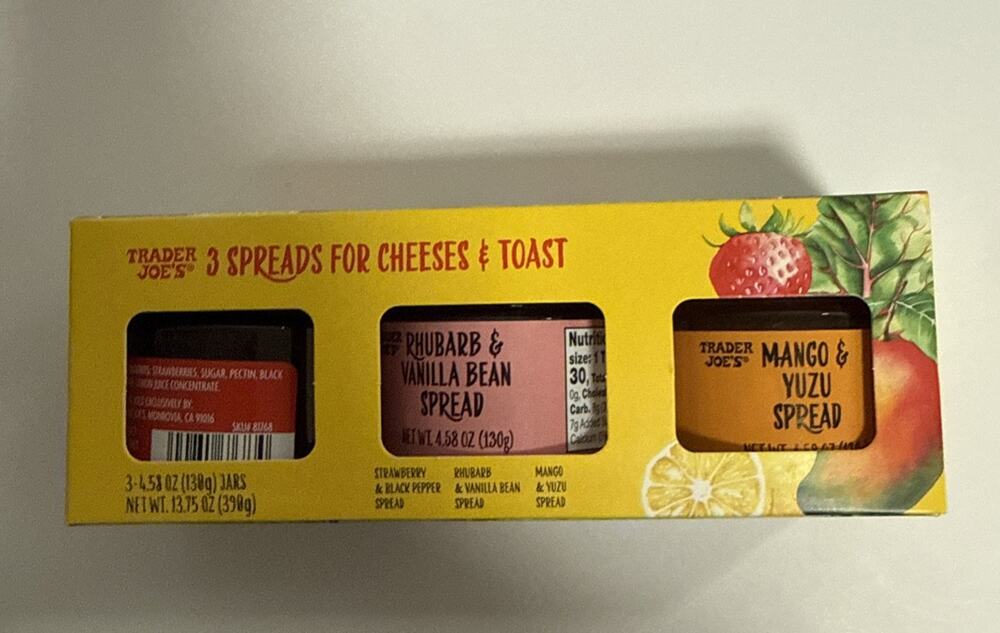 Trader Joe's 3 Spreads for Cheeses & Toast 13.75 Oz Strawberry Rhubarb Mango